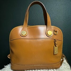 Vintage Dooney & Bourke T601 Tan/Yellow Cabrio Zip-Zip Satchel Dome